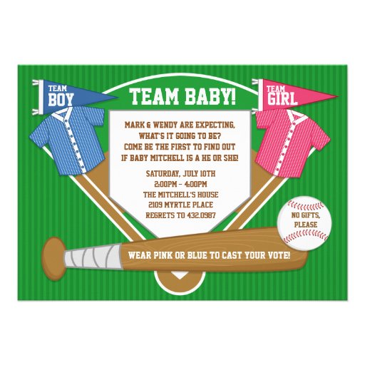Gender Reveal Party Invitation Baseball Sports (front side)