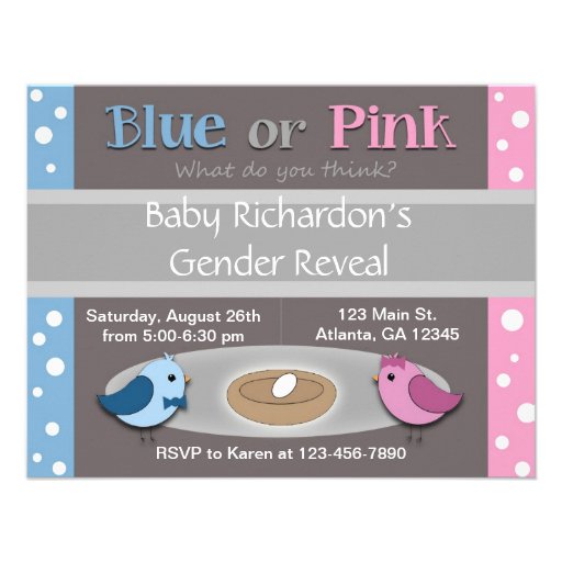 Gender Reveal Party Invitation (Birds in Nest) (front side)