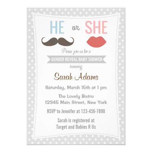 Gender Reveal Party Invitation Kisses Polkadots