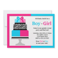 Gender Reveal Party Invitation Pink Blue Cake