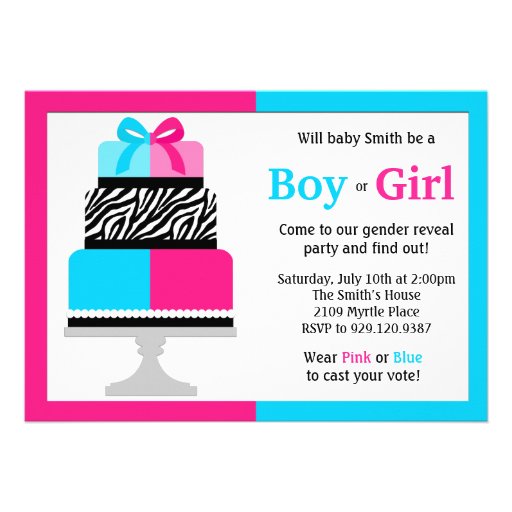Gender Reveal Party Invitation Pink Blue Cake