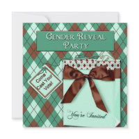 Gender Reveal Party Invitations - Teal/Brown/Gifty