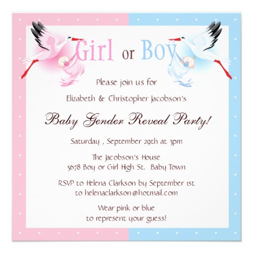 Gender Reveal Party Stork Delivering Baby Invite