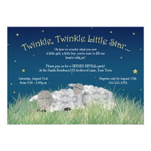Gender Reveal Party Twinkle Little Star Cute Sheep Custom Announcement