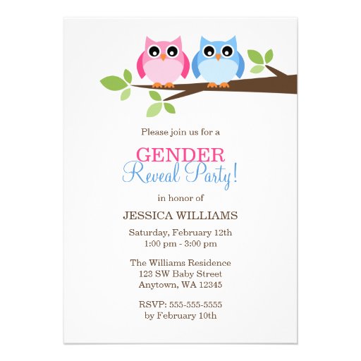 Gender Reveal Pink Blue Owls Branch Invitations