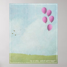 Gender Reveal Poster - Pink Balloons - 16x20