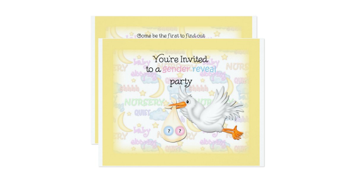 Gender Reveal Yellow Stork Invitation Zazzle