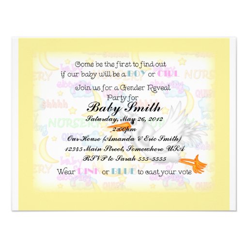 Gender Reveal Yellow Stork Invitation
