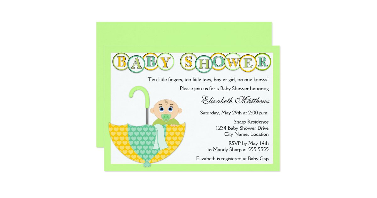 Gender Unknown Umbrella Baby Shower Invitation | Zazzle