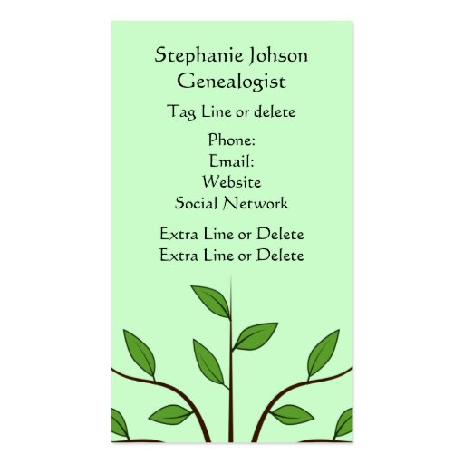 Genealogist Genealogy Tree Custom Business Card 1 (back side)