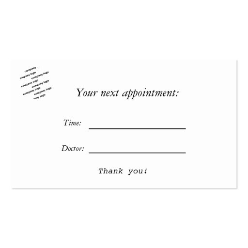 General appointment business card (back side)
