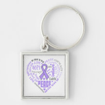 General Cancer Awareness Heart Words Keychain