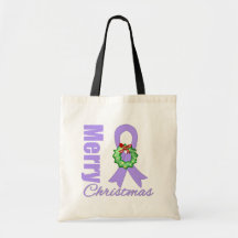 General Cancer Awareness Merry Christmas Ribbon Tote Bag