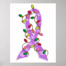 General Cancer Christmas Lights Ribbon Poster