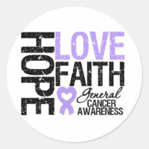 General Cancer Hope Love Faith Round Stickers