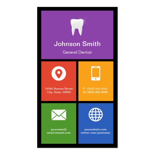 General Dentist - Colorful Tiles Creative Business Card (back side)