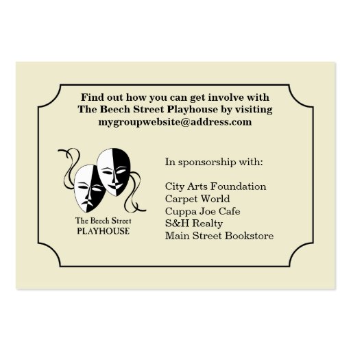 General purpose custom event admission ticket business card template (back side)