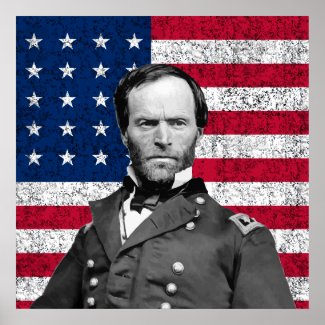 General Sherman and The American Flag print