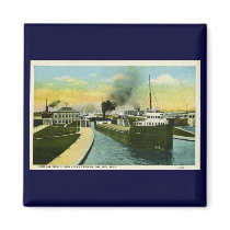 General View of Soo Locks from below, Soo, MI Refrigerator Magnet