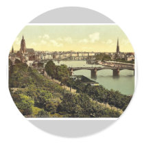 General view, the river and warehouses, Frankfort Round Sticker