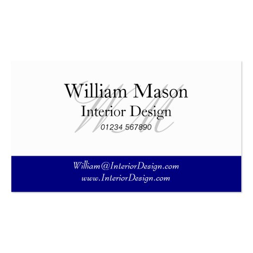Generic Blue & White Monogram Business Card (front side)