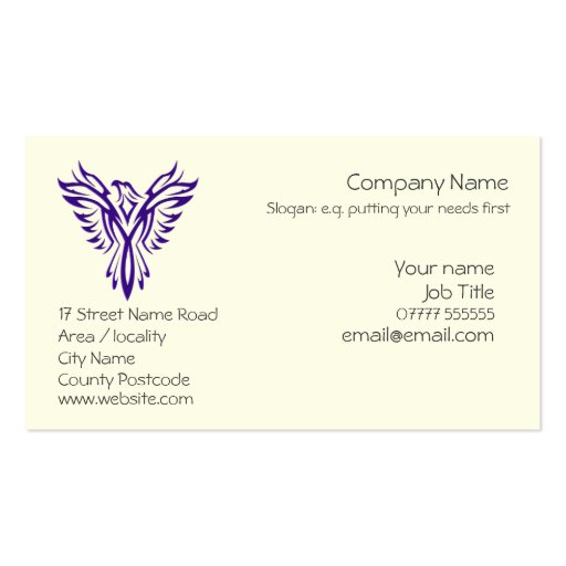 Generic Phoenix Rising from Ashes - Purple Business Card Templates (front side)