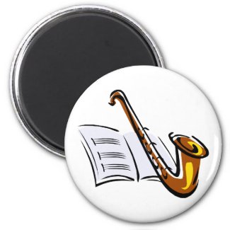 Generic saxophone with sheet music graphic image magnet