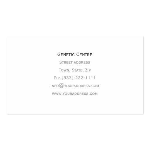 Genetic Testing - Gene Research Simple White Card Business Card (back side)