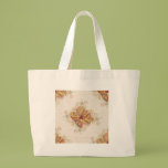 Gentle warn brown and cream flowers canvas bag
