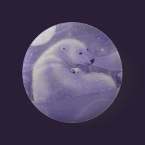 Gentle Winter Polar Bear and Cub Pinback Button buttons