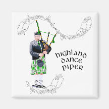 Gentleman Bagpiper in Green Kilt Fridge Magnets
