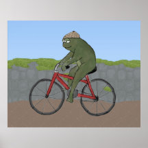 Gentleman Frog Riding a Bicycle Poster Print