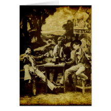 Gentlemen Drinking Beer at the Stag Bar Vintage Cards