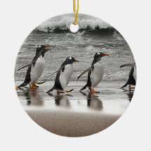 Gentoos on the beach christmas ornaments