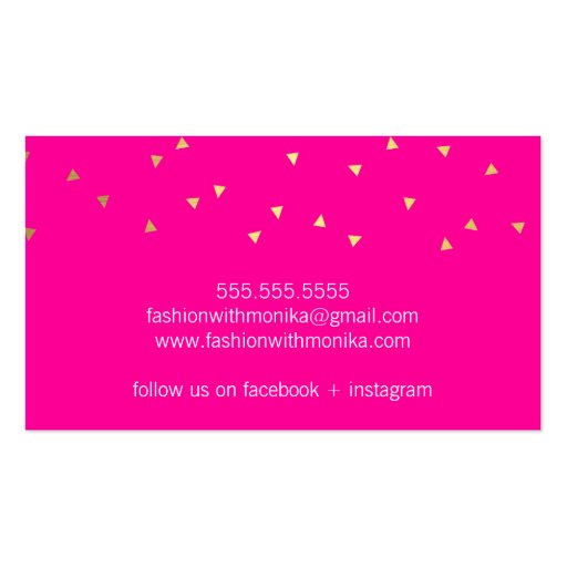 GEO CONFETTI GOLD stylish trendy kraft bright pink Business Cards (back side)