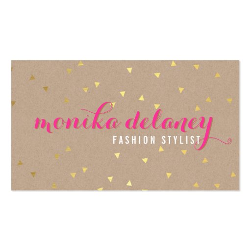 GEO CONFETTI GOLD stylish trendy kraft bright pink Business Cards (front side)