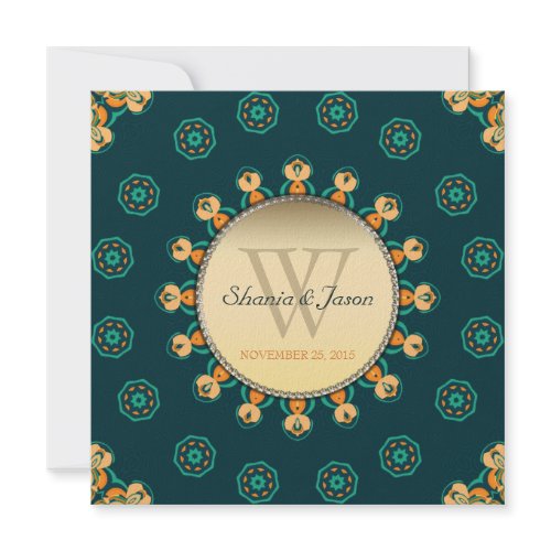 Geo Gems Circle Monogram Teal Gold Wedding invitation