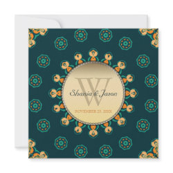 Geo Gems Circle Monogram Teal Gold Wedding invitation