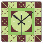 Geo Plaid Brown/Green wall clocks
