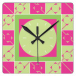 Geo Plaid Pink/Green wall clocks