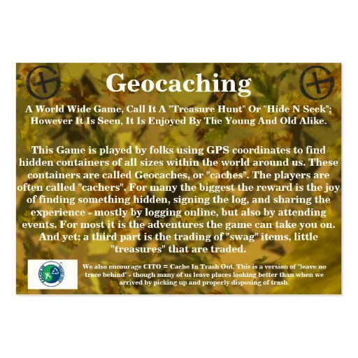 Geocaching Trail Card - By: WV Little Eagle Business Card Template (front side)