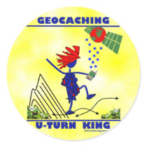 Geocaching U Turn King Round Sticker
