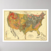 Geological Map Of USA 1872 Print