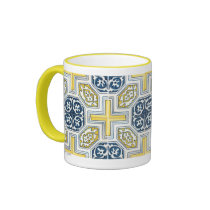 Geometric Blue Yellow Tile Pattern Coffee Mug mugs