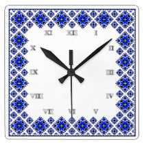 Geometric Boarder Pattern - Blue - Clock