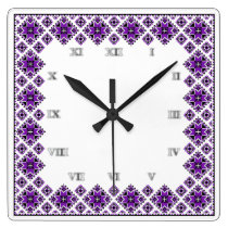 Geometric Boarder Pattern - Purple - Clock