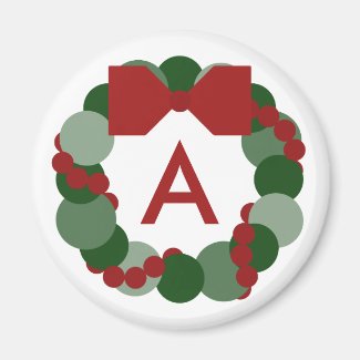 Geometric Christmas Wreath Magnet with Monogram