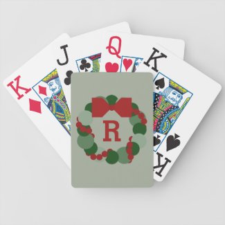 Geometric Christmas Wreath on Sage with Monogram Bicycle Playing Cards