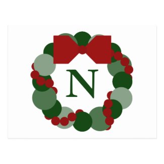 Geometric Christmas Wreath Postcard with Monogram