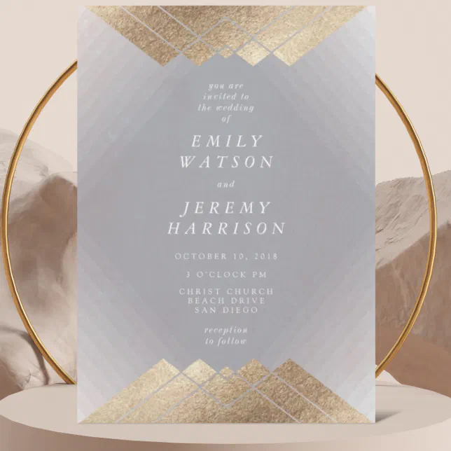 Geometric Deco Grey Gold Gatsby Wedding Invitation Zazzle